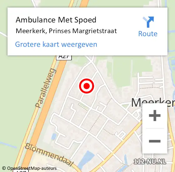 Locatie op kaart van de 112 melding: Ambulance Met Spoed Naar Meerkerk, Prinses Margrietstraat op 29 april 2018 11:01