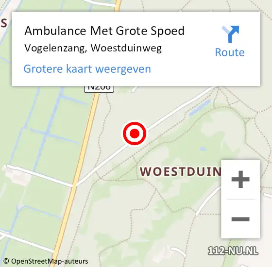 Locatie op kaart van de 112 melding: Ambulance Met Grote Spoed Naar Vogelenzang, Woestduinweg op 29 april 2018 11:53