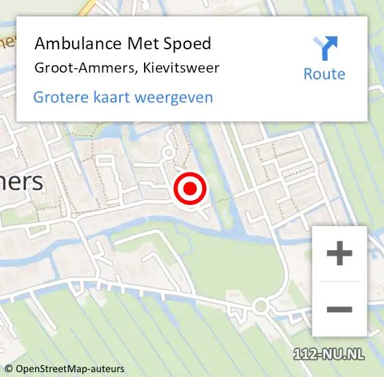 Locatie op kaart van de 112 melding: Ambulance Met Spoed Naar Groot-Ammers, Kievitsweer op 29 april 2018 12:25