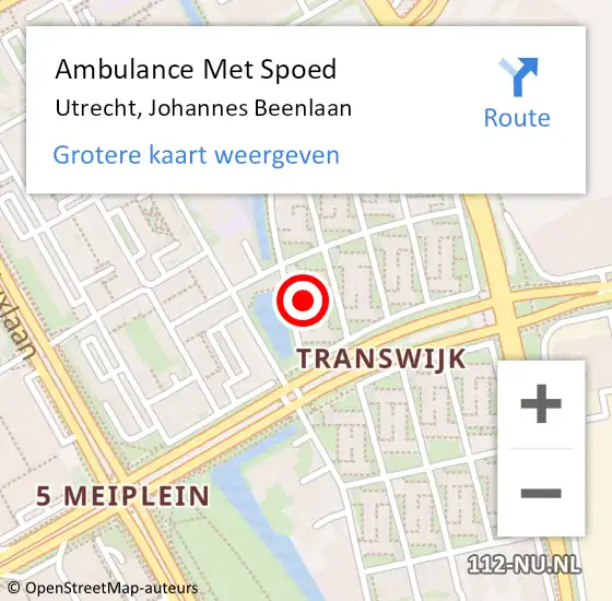 Locatie op kaart van de 112 melding: Ambulance Met Spoed Naar Utrecht, Johannes Beenlaan op 29 april 2018 14:36