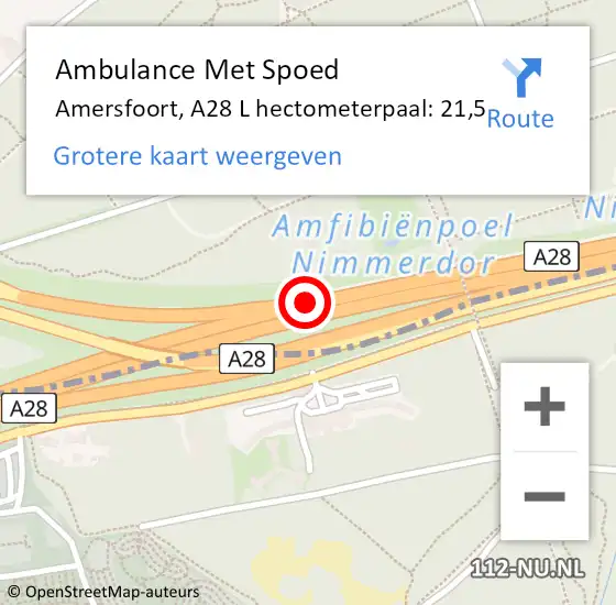 Locatie op kaart van de 112 melding: Ambulance Met Spoed Naar Amersfoort, A28 L hectometerpaal: 21,5 op 29 april 2018 15:04