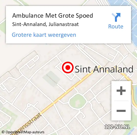 Locatie op kaart van de 112 melding: Ambulance Met Grote Spoed Naar Sint-Annaland, Julianastraat op 29 april 2018 18:20