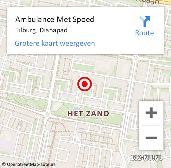 Locatie op kaart van de 112 melding: Ambulance Met Spoed Naar Tilburg, Dianapad op 29 april 2018 21:36