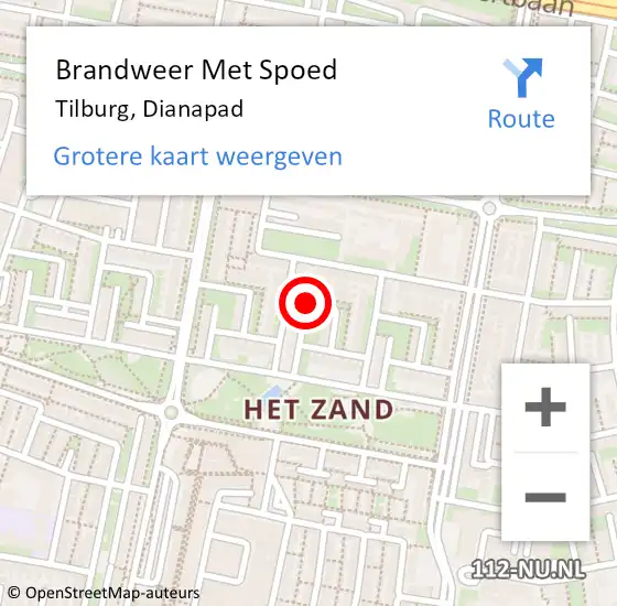 Locatie op kaart van de 112 melding: Brandweer Met Spoed Naar Tilburg, Dianapad op 29 april 2018 21:38