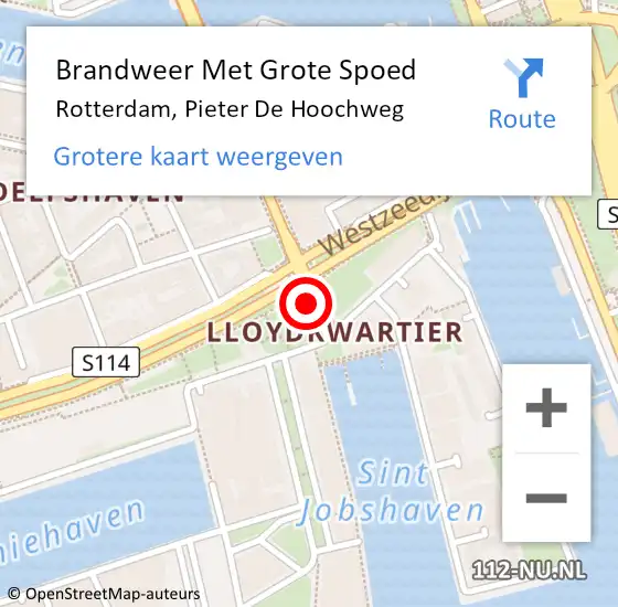 Locatie op kaart van de 112 melding: Brandweer Met Grote Spoed Naar Rotterdam, Pieter De Hoochweg op 29 april 2018 23:09