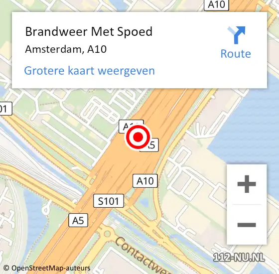 Locatie op kaart van de 112 melding: Brandweer Met Spoed Naar Amsterdam, A10 op 30 april 2018 03:10