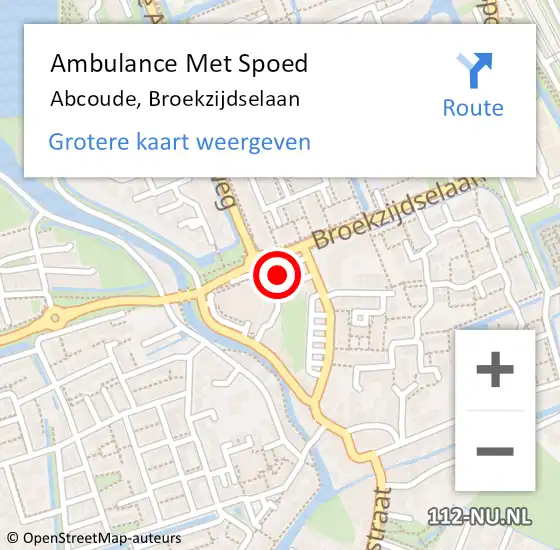 Locatie op kaart van de 112 melding: Ambulance Met Spoed Naar Abcoude, Broekzijdselaan op 30 april 2018 06:59