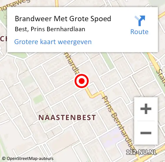 Locatie op kaart van de 112 melding: Brandweer Met Grote Spoed Naar Best, Prins Bernhardlaan op 30 april 2018 07:06