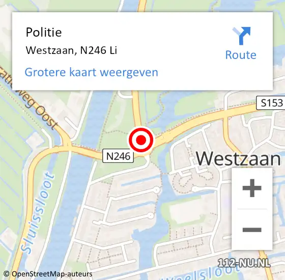 Locatie op kaart van de 112 melding: Politie Westzaan, N246 Li op 30 april 2018 07:08