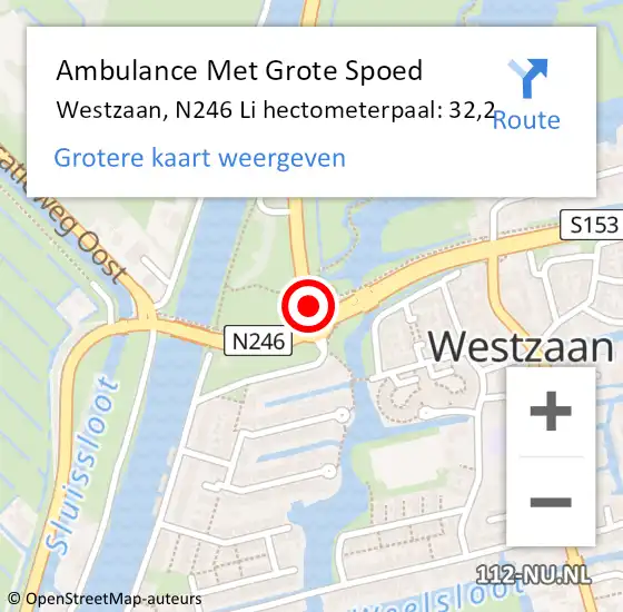 Locatie op kaart van de 112 melding: Ambulance Met Grote Spoed Naar Westzaan, N246 Li hectometerpaal: 32,2 op 30 april 2018 07:09