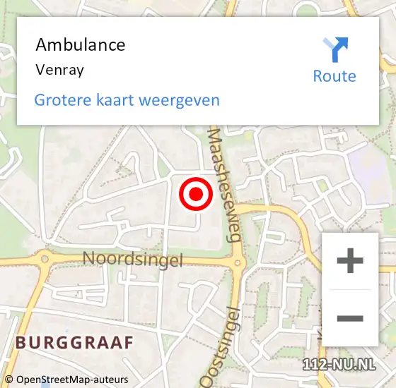 Locatie op kaart van de 112 melding: Ambulance Venray op 30 april 2018 08:01