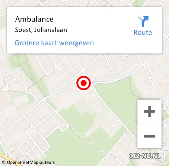 Locatie op kaart van de 112 melding: Ambulance Soest, Julianalaan op 30 april 2018 08:15