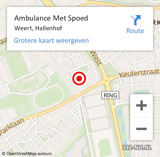 Locatie op kaart van de 112 melding: Ambulance Met Spoed Naar Weert, Hallenhof op 30 april 2018 08:42