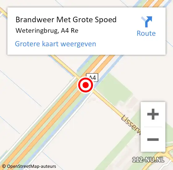 Locatie op kaart van de 112 melding: Brandweer Met Grote Spoed Naar Weteringbrug, A4 Li hectometerpaal: 20,0 op 30 april 2018 11:25