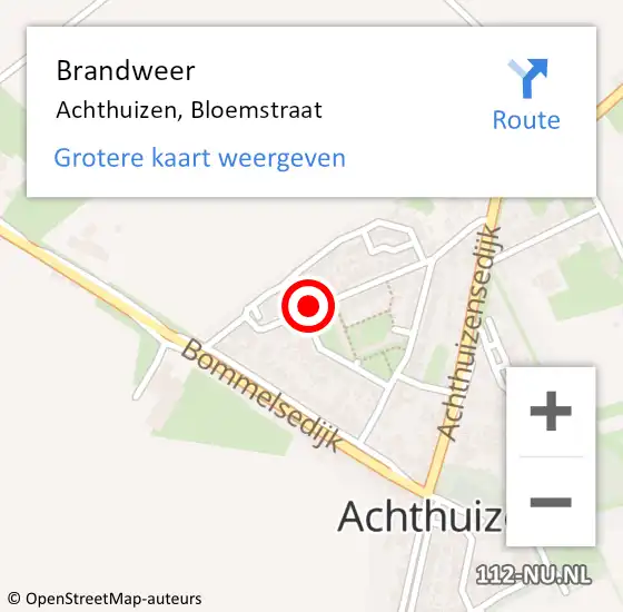 Locatie op kaart van de 112 melding: Brandweer Achthuizen, Bloemstraat op 30 april 2018 12:28