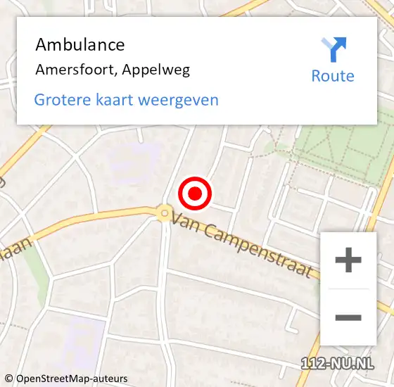 Locatie op kaart van de 112 melding: Ambulance Amersfoort, Appelweg op 30 april 2018 12:35