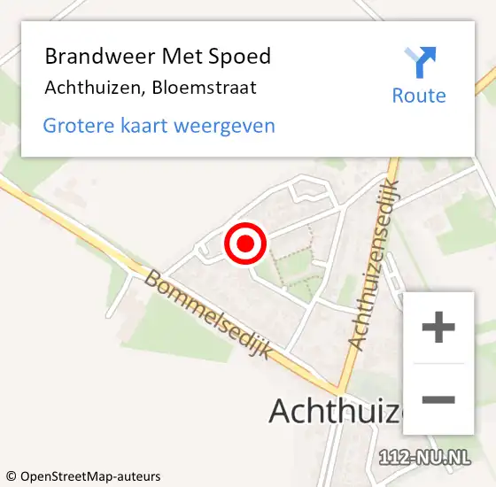 Locatie op kaart van de 112 melding: Brandweer Met Spoed Naar Achthuizen, Bloemstraat op 30 april 2018 12:42