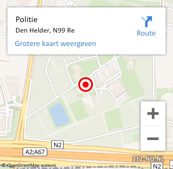 Locatie op kaart van de 112 melding: Politie Den Helder, N99 Re op 30 april 2018 13:04