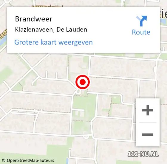 Locatie op kaart van de 112 melding: Brandweer Klazienaveen, De Lauden op 30 april 2018 13:49