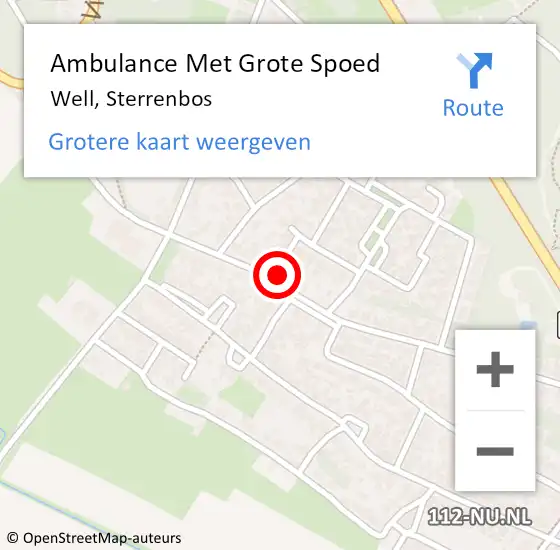 Locatie op kaart van de 112 melding: Ambulance Met Grote Spoed Naar Well, Sterrenbos op 23 februari 2014 20:49