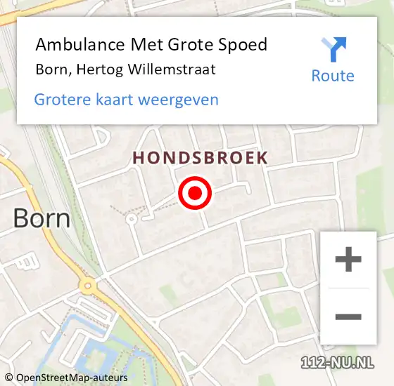 Locatie op kaart van de 112 melding: Ambulance Met Grote Spoed Naar Born, Hertog Willemstraat op 23 februari 2014 20:55