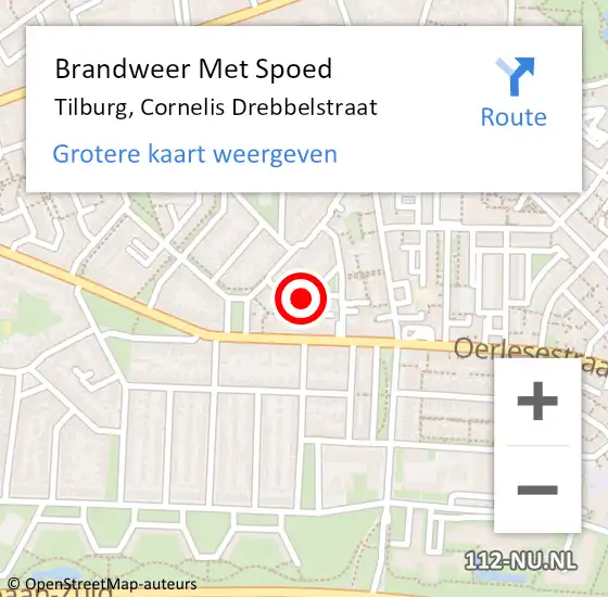 Locatie op kaart van de 112 melding: Brandweer Met Spoed Naar Tilburg, Cornelis Drebbelstraat op 30 april 2018 17:13