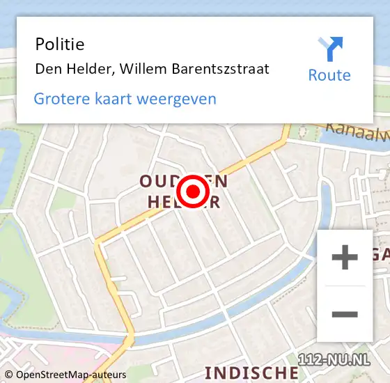 Locatie op kaart van de 112 melding: Politie Den Helder, Willem Barentszstraat op 30 april 2018 17:49