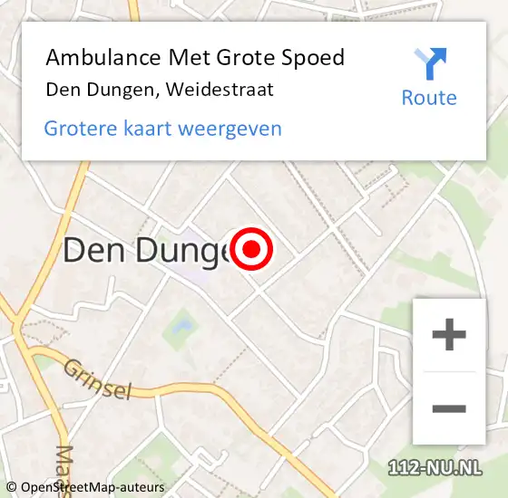 Locatie op kaart van de 112 melding: Ambulance Met Grote Spoed Naar Den Dungen, Weidestraat op 30 april 2018 18:01