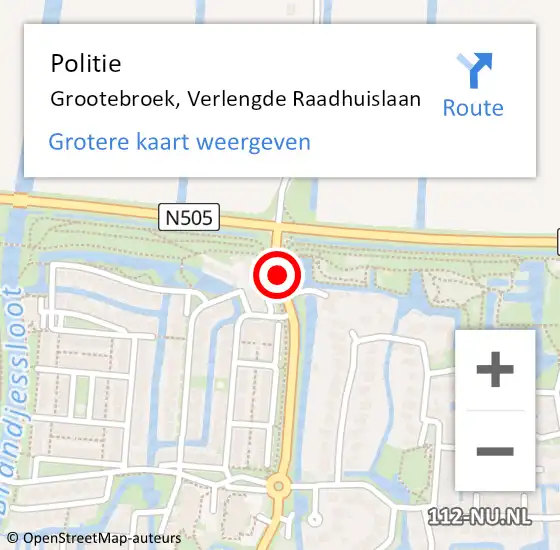 Locatie op kaart van de 112 melding: Politie Grootebroek, Verlengde Raadhuislaan op 30 april 2018 18:01