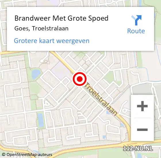 Locatie op kaart van de 112 melding: Brandweer Met Grote Spoed Naar Goes, Troelstralaan op 30 april 2018 18:05