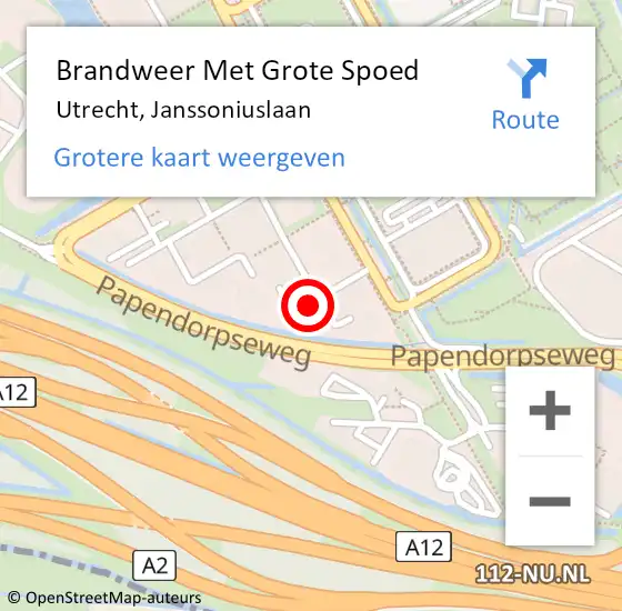 Locatie op kaart van de 112 melding: Brandweer Met Grote Spoed Naar Utrecht, Janssoniuslaan op 30 april 2018 23:03