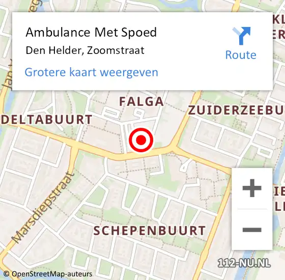 Locatie op kaart van de 112 melding: Ambulance Met Spoed Naar Den Helder, Zoomstraat op 1 mei 2018 00:22