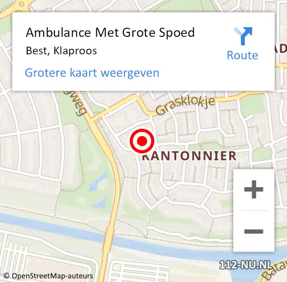 Locatie op kaart van de 112 melding: Ambulance Met Grote Spoed Naar Best, Klaproos op 1 mei 2018 02:29