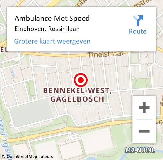 Locatie op kaart van de 112 melding: Ambulance Met Spoed Naar Eindhoven, Rossinilaan op 1 mei 2018 02:58