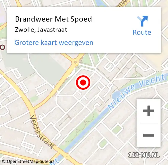 Locatie op kaart van de 112 melding: Brandweer Met Spoed Naar Zwolle, Javastraat op 1 mei 2018 06:46