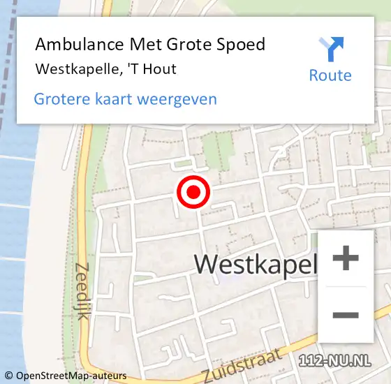 Locatie op kaart van de 112 melding: Ambulance Met Grote Spoed Naar Westkapelle, 'T Hout op 1 mei 2018 09:03