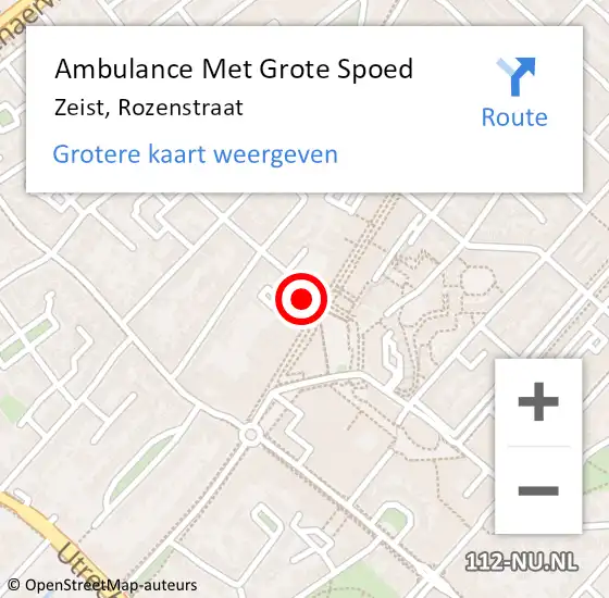 Locatie op kaart van de 112 melding: Ambulance Met Grote Spoed Naar Zeist, Rozenstraat op 1 mei 2018 11:37