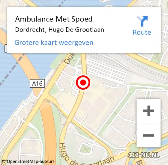 Locatie op kaart van de 112 melding: Ambulance Met Spoed Naar Dordrecht, Hugo de Grootlaan op 1 mei 2018 11:55