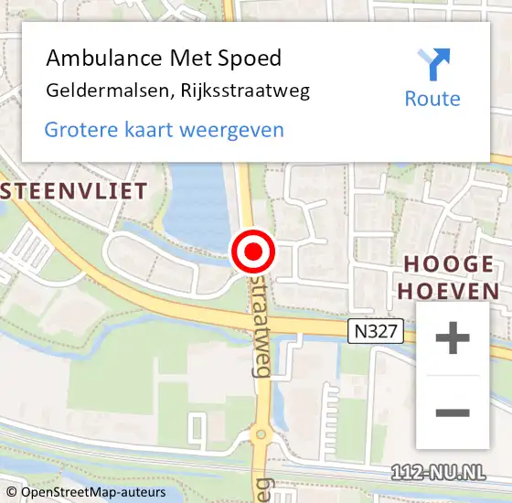 Locatie op kaart van de 112 melding: Ambulance Met Spoed Naar Geldermalsen, Rijksstraatweg op 1 mei 2018 12:31