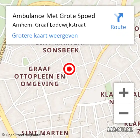 Locatie op kaart van de 112 melding: Ambulance Met Grote Spoed Naar Arnhem, Graaf Lodewijkstraat op 1 mei 2018 12:57