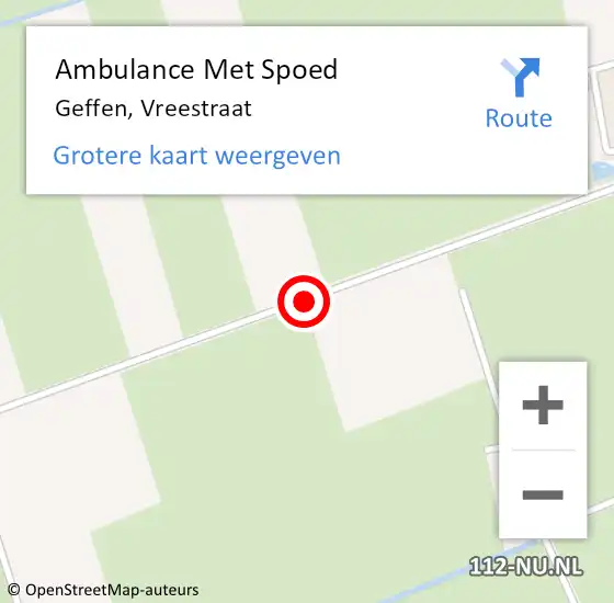 Locatie op kaart van de 112 melding: Ambulance Met Spoed Naar Geffen, Vreestraat op 1 mei 2018 13:54