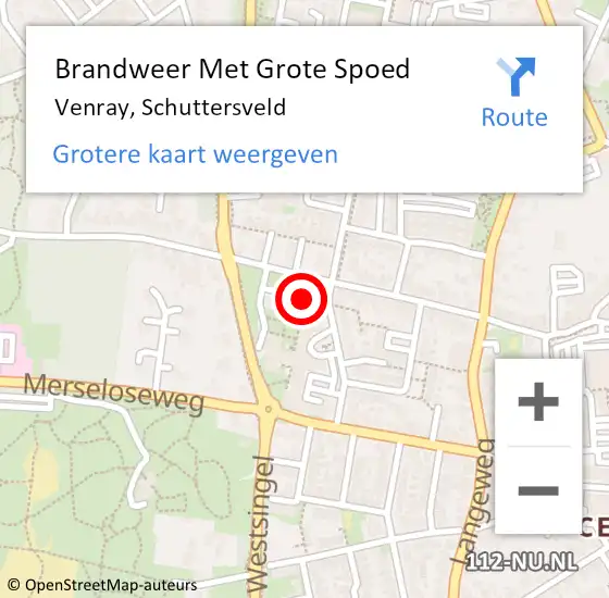 Locatie op kaart van de 112 melding: Brandweer Met Grote Spoed Naar Venray, Schuttersveld op 1 mei 2018 14:09