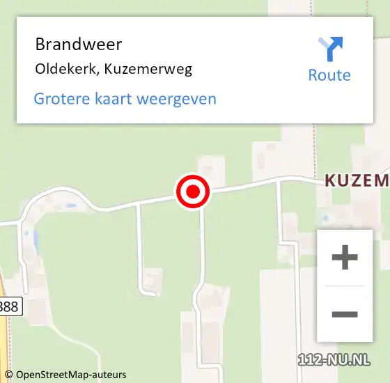 Locatie op kaart van de 112 melding: Brandweer Oldekerk, Kuzemerweg op 1 mei 2018 14:27