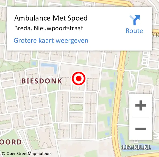 Locatie op kaart van de 112 melding: Ambulance Met Spoed Naar Breda, Nieuwpoortstraat op 1 mei 2018 14:56