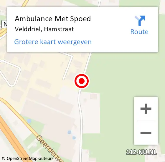 Locatie op kaart van de 112 melding: Ambulance Met Spoed Naar Velddriel, Hamstraat op 1 mei 2018 15:31