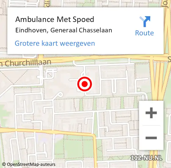 Locatie op kaart van de 112 melding: Ambulance Met Spoed Naar Eindhoven, Generaal Chasselaan op 1 mei 2018 17:39