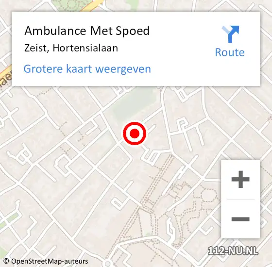 Locatie op kaart van de 112 melding: Ambulance Met Spoed Naar Zeist, Hortensialaan op 1 mei 2018 17:54