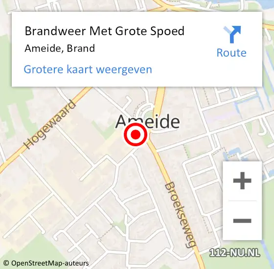 Locatie op kaart van de 112 melding: Brandweer Met Grote Spoed Naar Ameide, Brand op 1 mei 2018 17:55