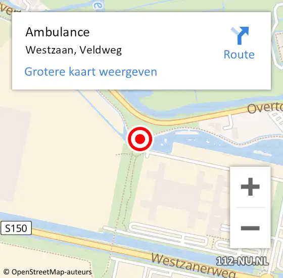 Locatie op kaart van de 112 melding: Ambulance Westzaan, Veldweg op 1 mei 2018 17:59