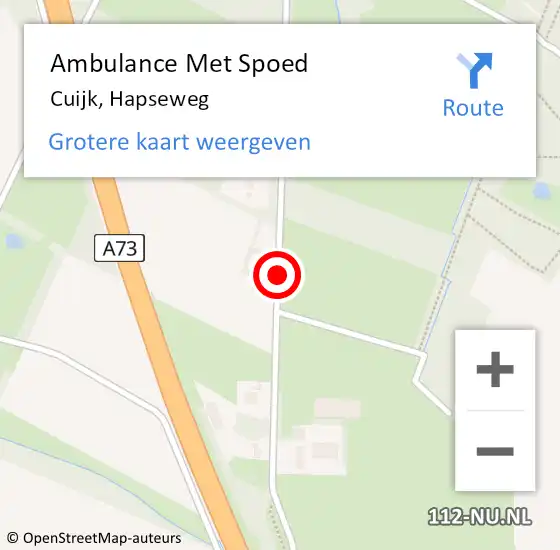 Locatie op kaart van de 112 melding: Ambulance Met Spoed Naar Cuijk, Hapseweg op 1 mei 2018 18:26